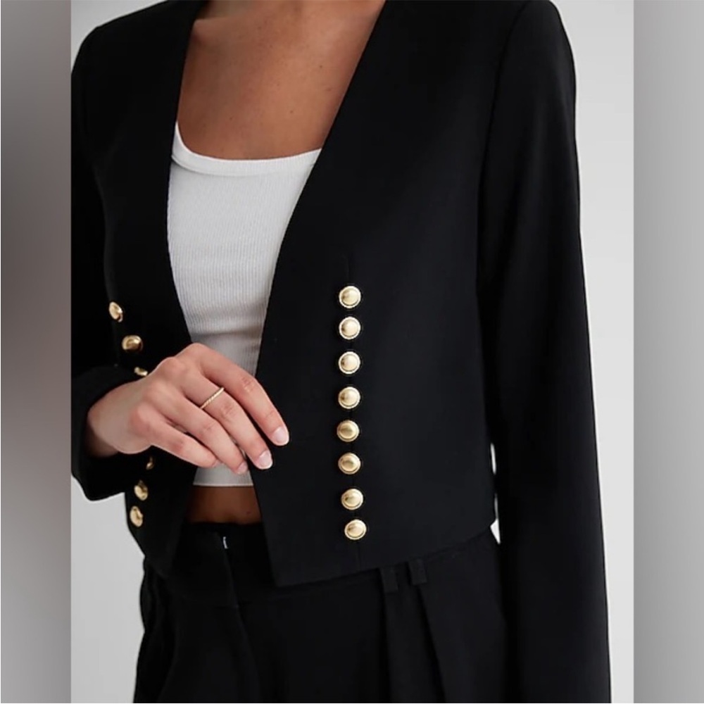 Express Women’s Black Military Button Blazer Jacket Size Large NWT - Picture 2 of 7